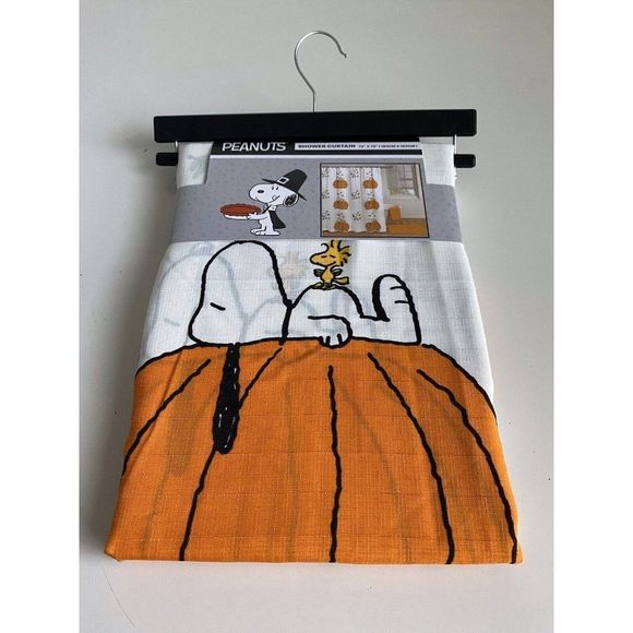 Peanuts Snoopy Pumpkin Pie Fall Fabric Shower Curtain 72x72 Autumn Leaves NEW - Picture 1 of 8